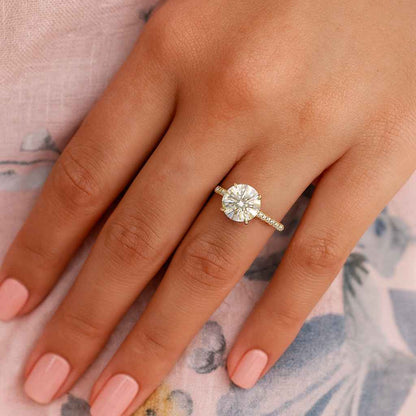 Round Cut Lab Diamond Engagement Ring Pave Set Anniversary Ring