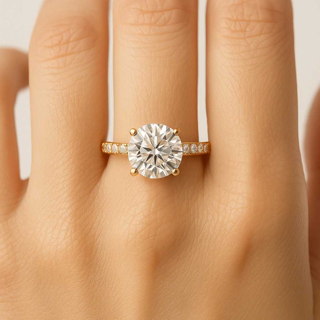 Round Lab Diamond Ring Set Genuine Lab Diamond Engagement Ring for