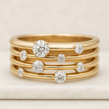 Round Lab Diamond Wedding Band Marquise and Round Cut Stackable Eternity Ring