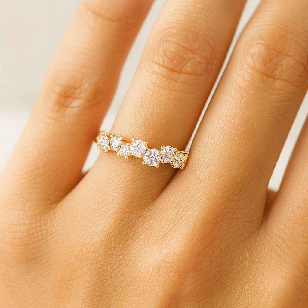 round lab grown diamond band cross over band stackable band ring for women