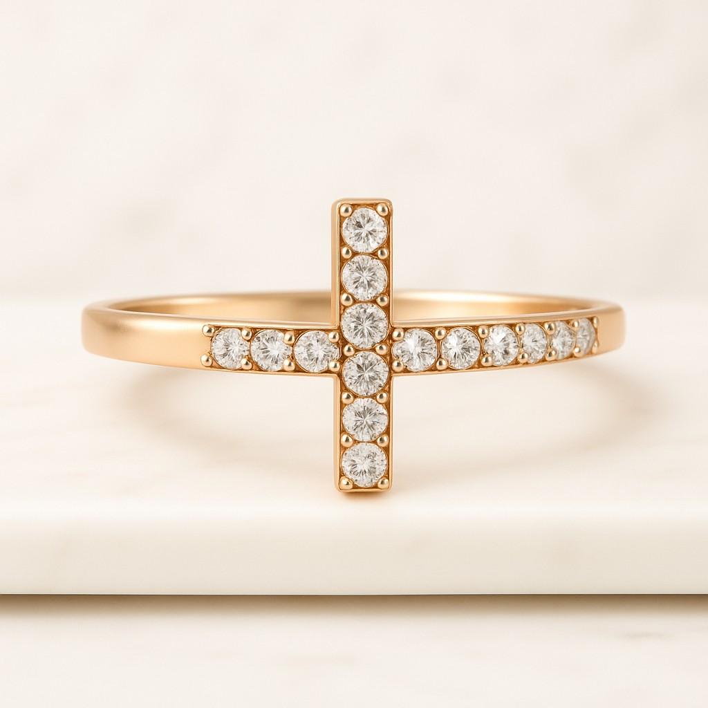 round lab grown diamond cross ring minimalist dainty christian cross jewelry for women