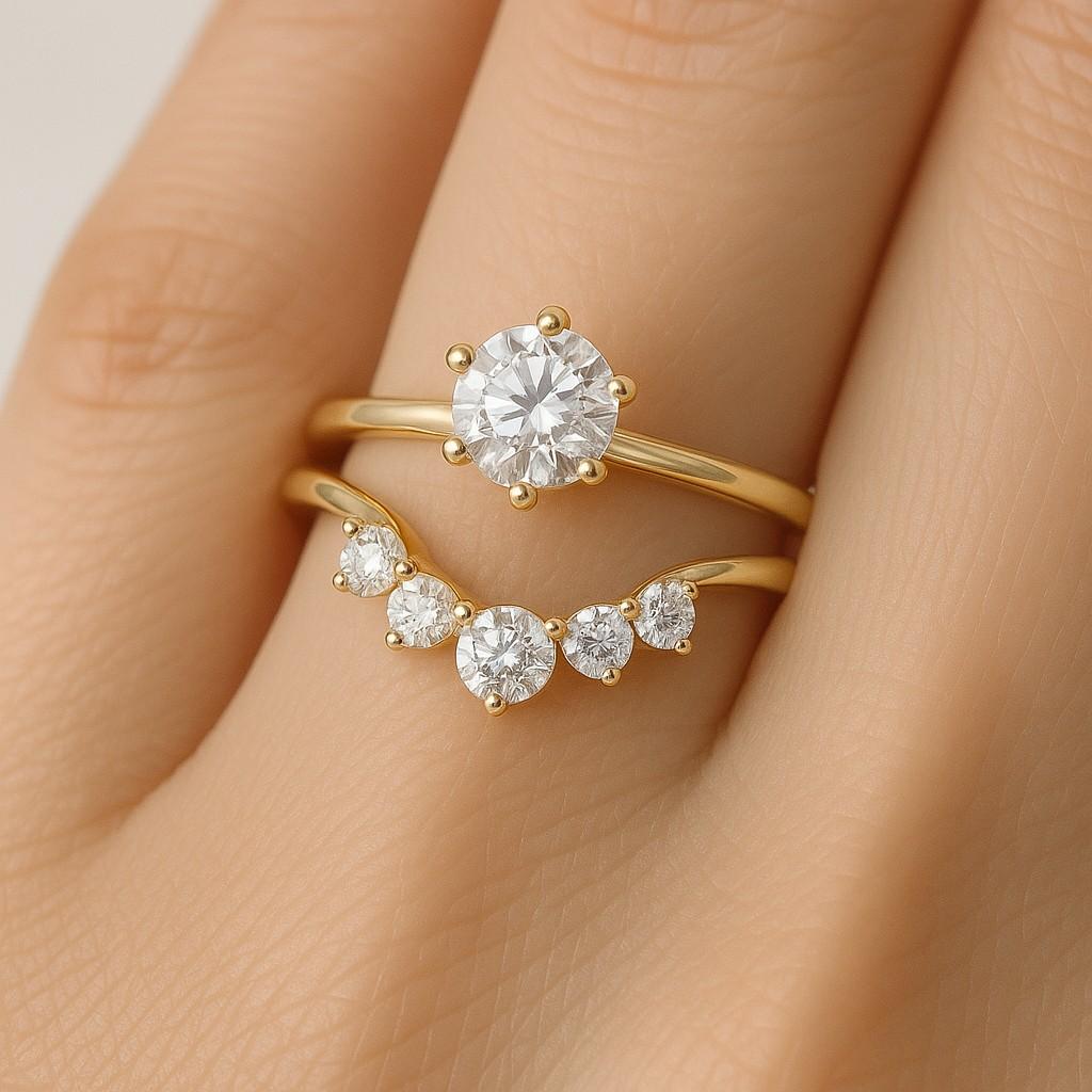 Round Lab Grown Diamond Curved Ring Sustainable Wedding Band for Women