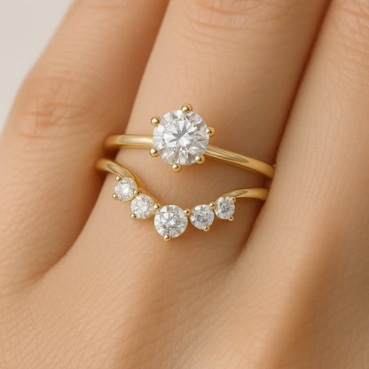 Round Lab Grown Diamond Curved Ring Sustainable Wedding Band for Women