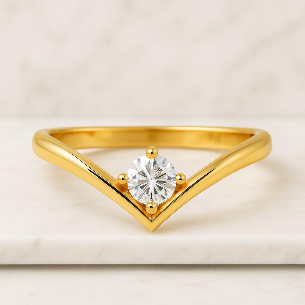 Round Lab Grown Diamond Curved Ring Sustainable Wedding Band for Women Lab Create Diamond Band Ring, Anniversary Gift for Wife Chevron Ring Eco-Friendly Diamond Ring for Mom Conflict Free Di