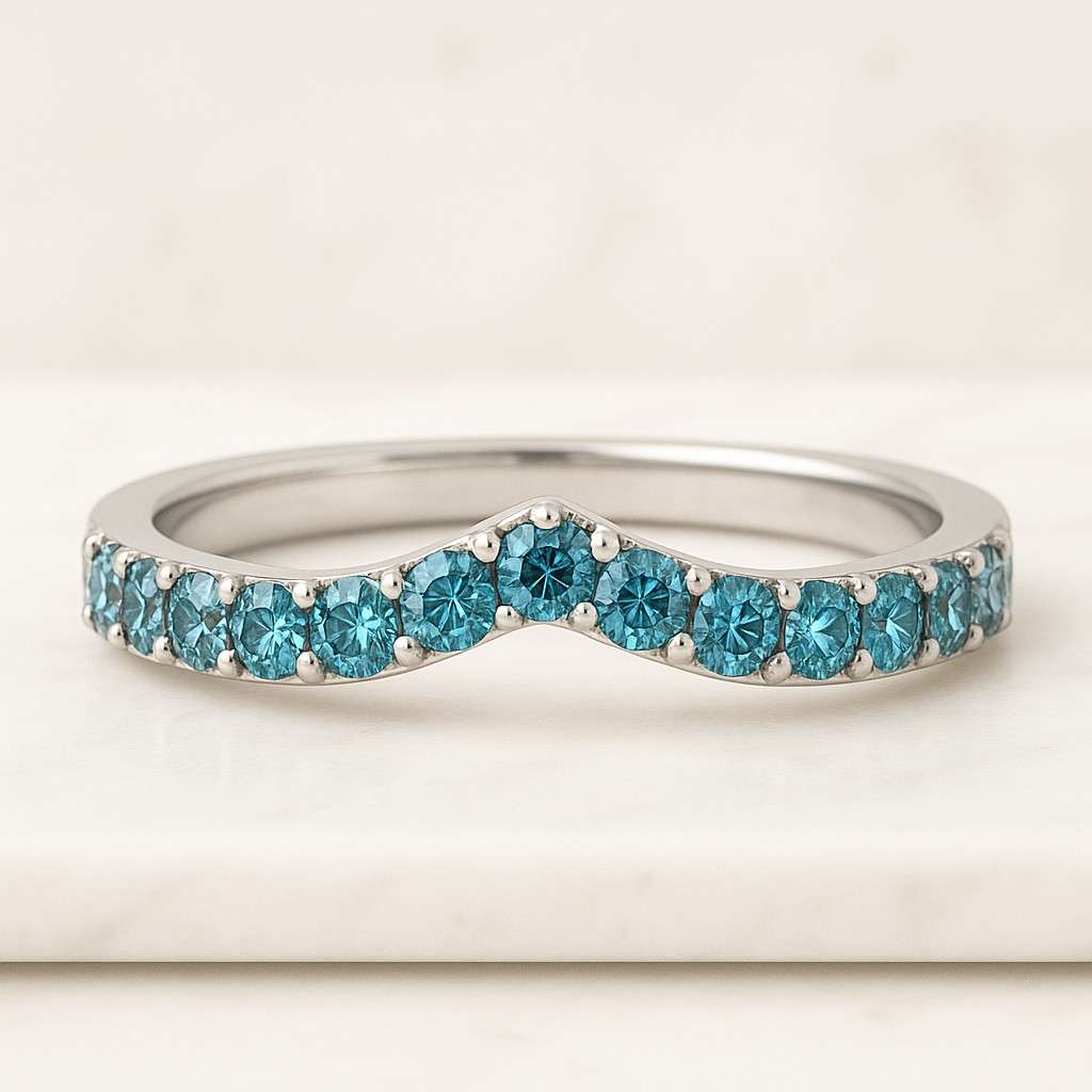 Round Lab Grown Diamond Curved Ring Sustainable Wedding Band for Women Lab Create Diamond Band Ring Anniversary Gift for Wife Chevron Ring For Her