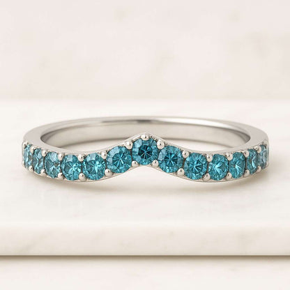 Round Lab Grown Diamond Curved Ring Sustainable Wedding Band for Women Lab Create Diamond Band Ring Anniversary Gift for Wife Chevron Ring For Her