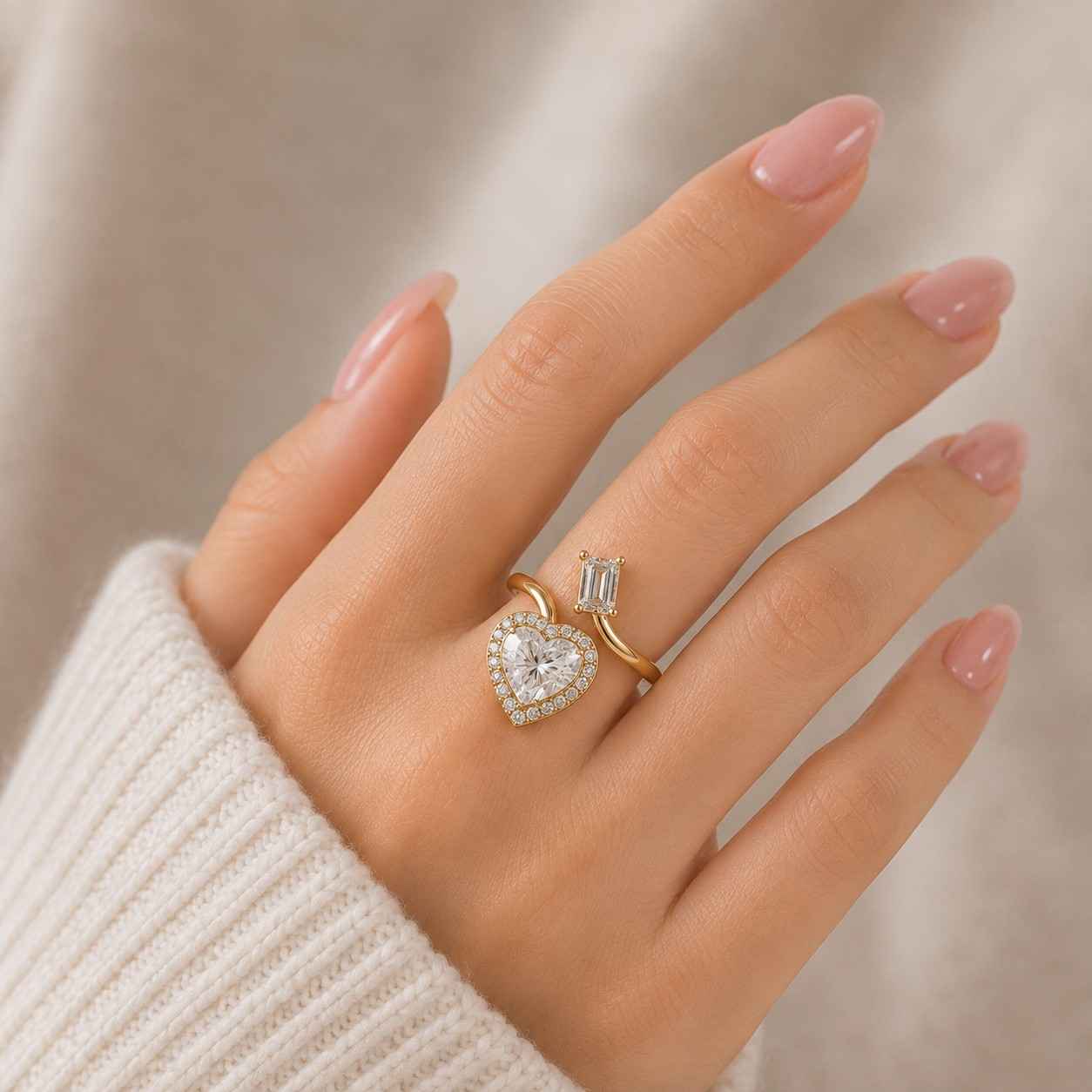 Round Lab Grown Diamond Engagement Ring, Infinity Twist Band, 14K Rose Gold Halo Wedding Ring