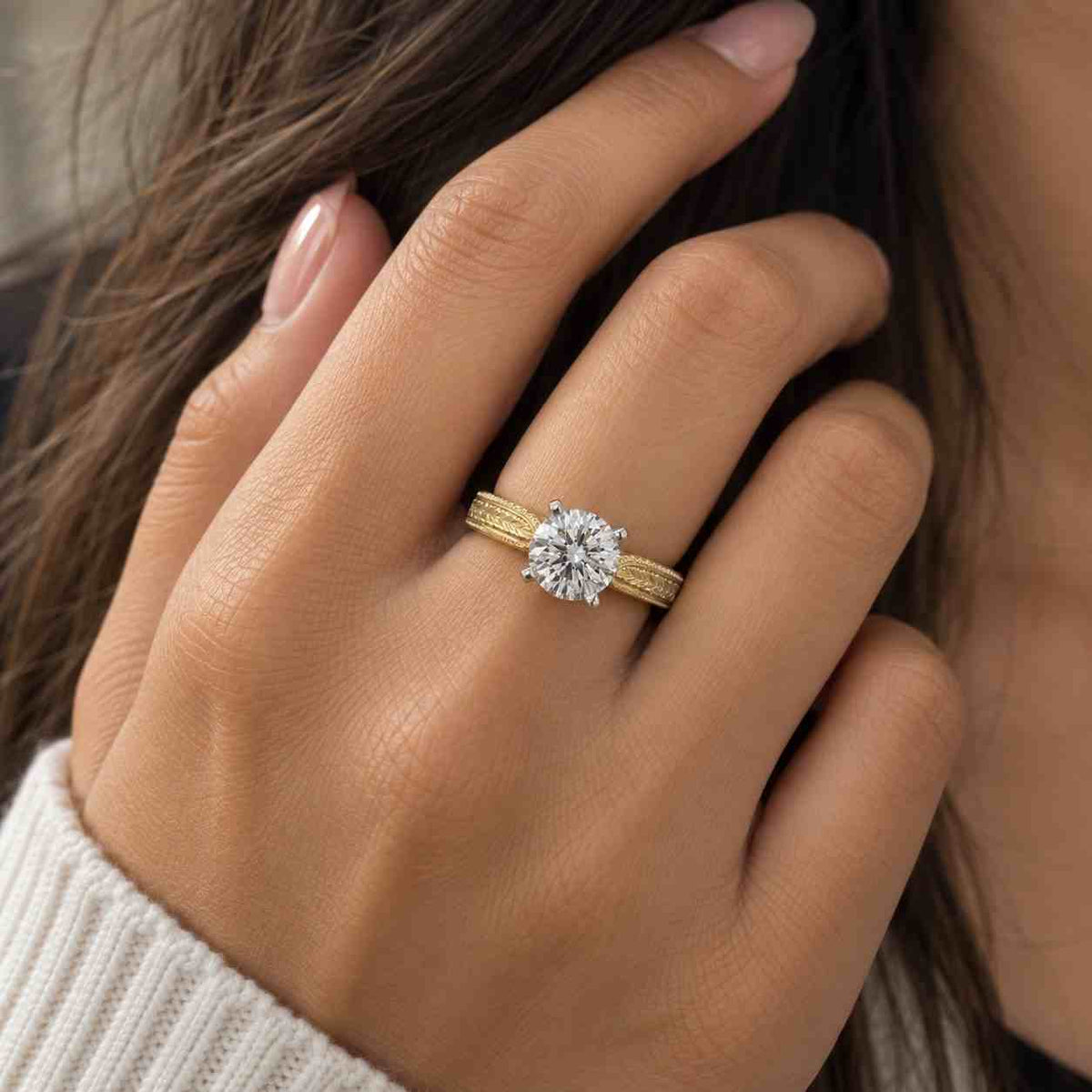 Round Lab Grown Diamond Engagement Ring, Lab Created Diamond Wedding Ring, Diamond Anniversary Ring for Wife, Comfort Fit Twisted Band Gift
