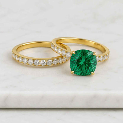 Round Lab Grown Diamond Engagement Ring with Matching V Shaped Ring, 2.09 CTW D VVS2 IGI Certified Solitaire Ring, Bridal Ring Set for Her
