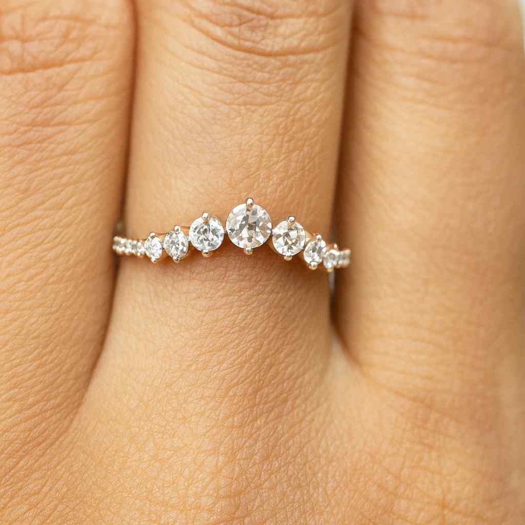round lab grown diamond five stone ring 14k solid yellow gold unique wedding ring