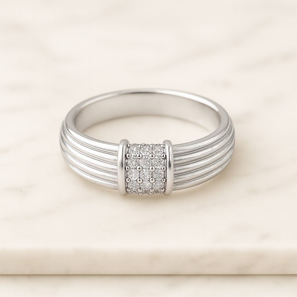 Round Lab Grown Diamond Half Eternity Band 14k Gold Pave Dome Wedding Ring