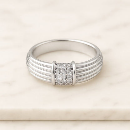 Round Lab Grown Diamond Half Eternity Band 14k Gold Pave Dome Wedding Ring