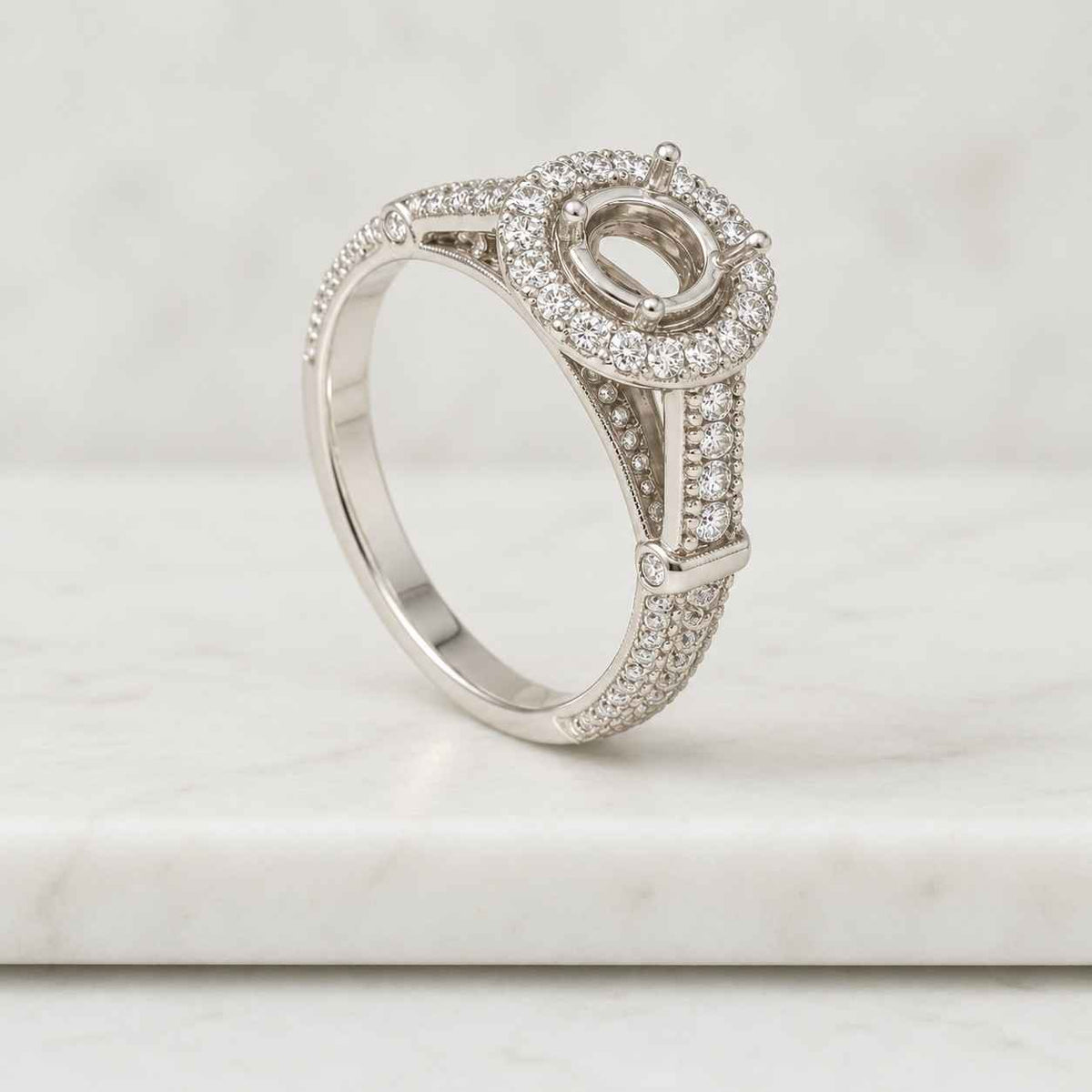 round cut lab grown hidden halo engagement ring in 4 prong solitaire  igi certified  10k 14k 18k silver & platinum