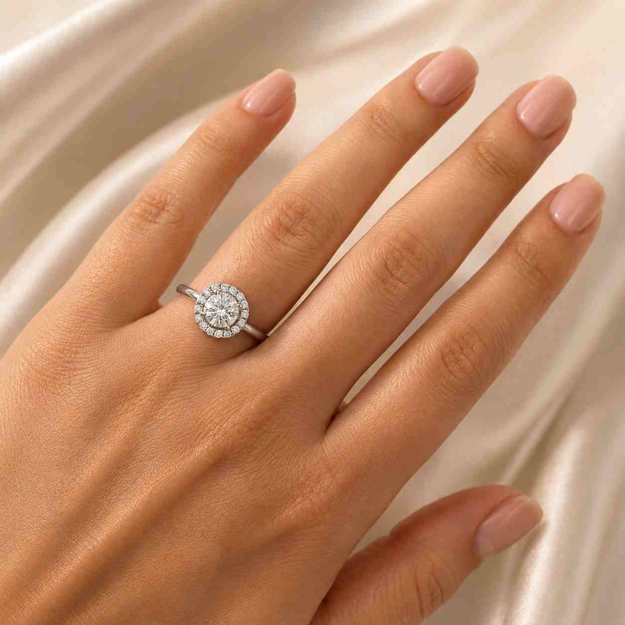 Round Lab Grown Diamond Pave Ring, Hidden Halo Engagement Ring, Cathedral Ring, Anniversary Gifts 