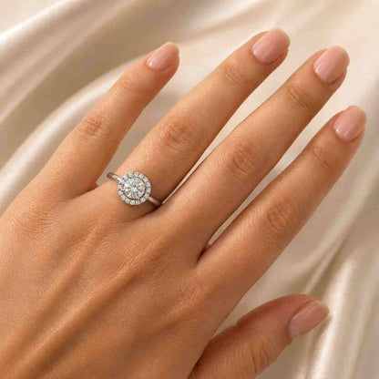 Round Lab Grown Diamond Pave Ring, Hidden Halo Engagement Ring, Cathedral Ring, Anniversary Gifts 