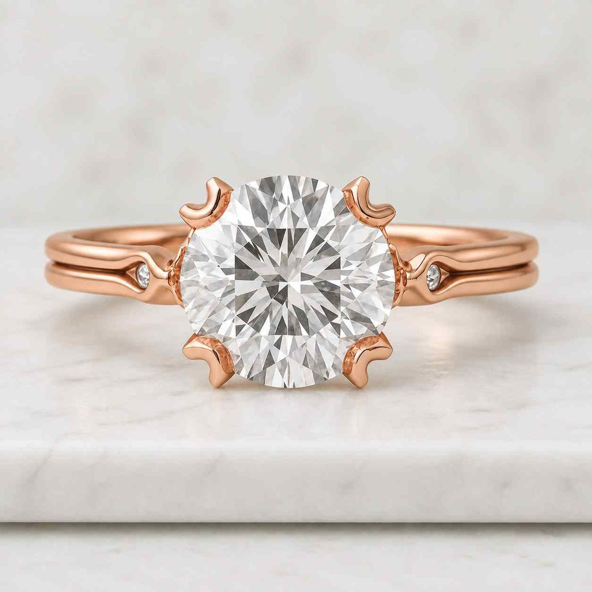 round lab grown diamond ring, hidden halo engagement ring, cathedral ring, anniversary gifts
