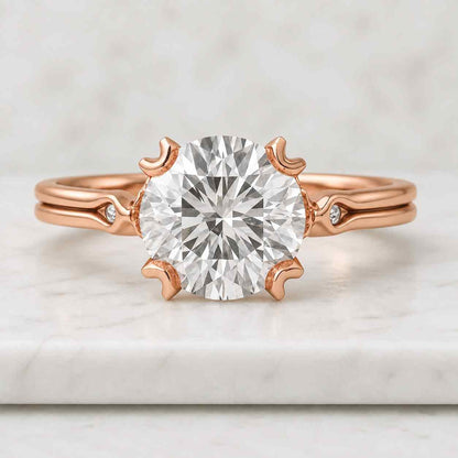 Round Lab Grown Diamond Ring, Hidden Halo Engagement Ring, Cathedral Ring, Anniversary Gifts
