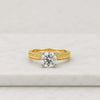 Round Cut Lab Grown Diamond Engraved Gold Band Ring