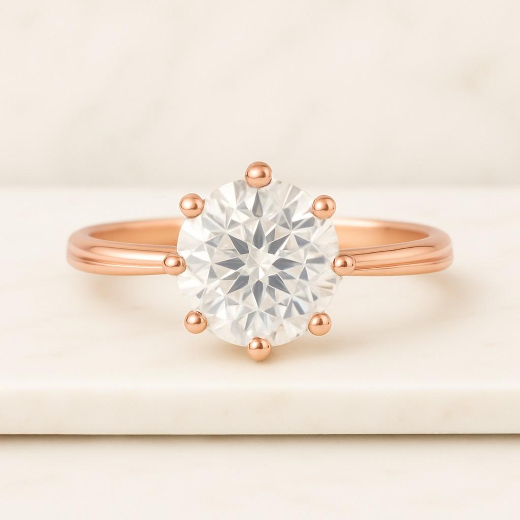Round Cut Lab Grown Diamond Solitaire Ring Lab Diamond Engagement Ring 6 Prong Set Round Diamond Wedding Ring