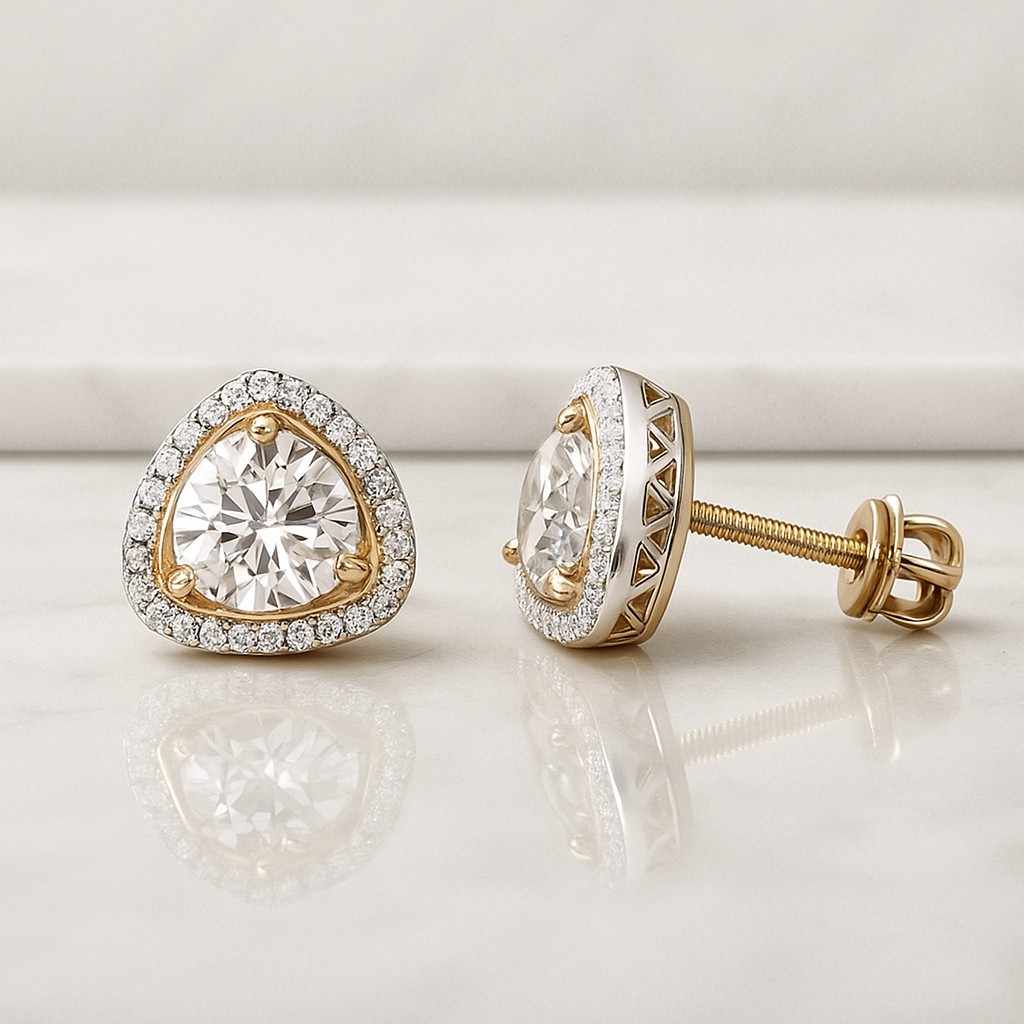 Round Lab Grown Diamond Stud Earrings, 0.61 TW Round Diamond Halo Earrings, Round Diamond Stud, Wedding Earrings