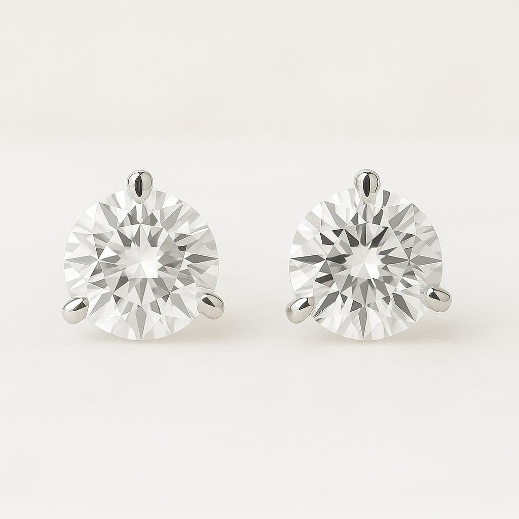 Round Lab Grown Diamond Stud Earrings 10K Yellow Gold Bezel Screwback