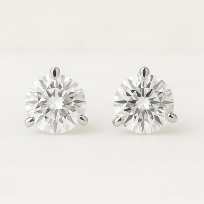 Round Lab Grown Diamond Stud Earrings 10K Yellow Gold Bezel Screwback