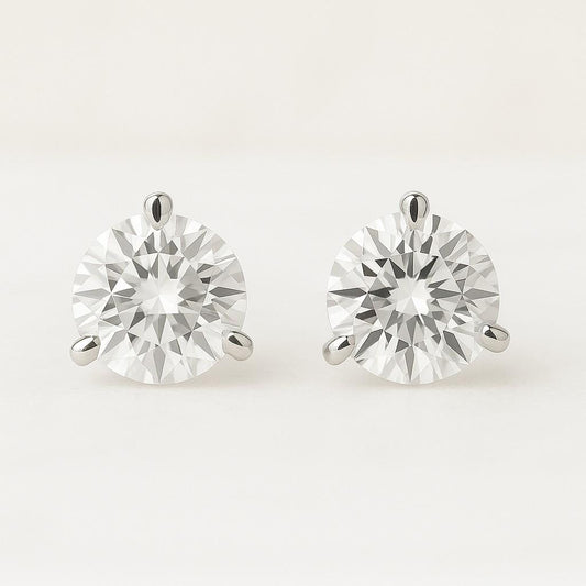 Round Lab Grown Diamond Stud Earrings 10K Yellow Gold Bezel Screwback