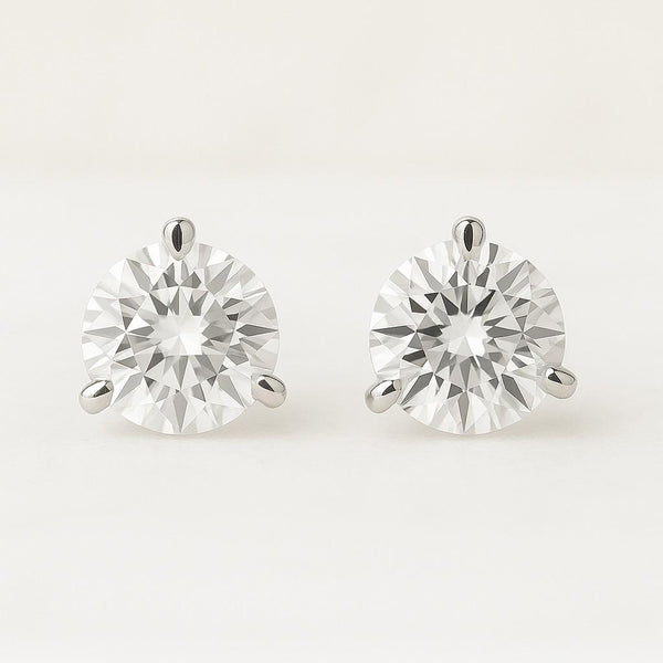 Round Lab Grown Diamond Stud Earrings 10K Yellow Gold Bezel Screwback