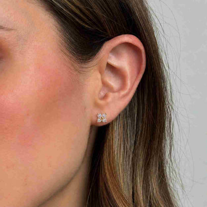 1.02 + 1.02 CTW Round Lab Grown Diamond Stud Earrings, Cluster Diamond Earrings ,14K Solid Gold, Bridal Earrings Jewelry, Anniversary Gift
