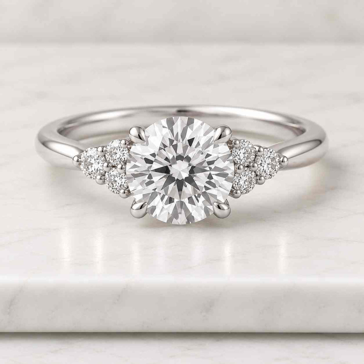 round lab grown diamond three stone ring 