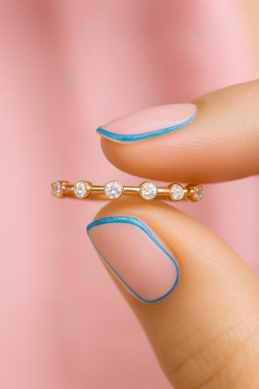 Round Lab Grown Diamond band Three Raw Bridal Everyday Wear Band