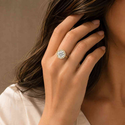  Round Lab Grown Engagement Ring, E VVS2 Certified Centre Diamond 1.03 Carat Side 0.78 Carat, Halo Engagement Ring