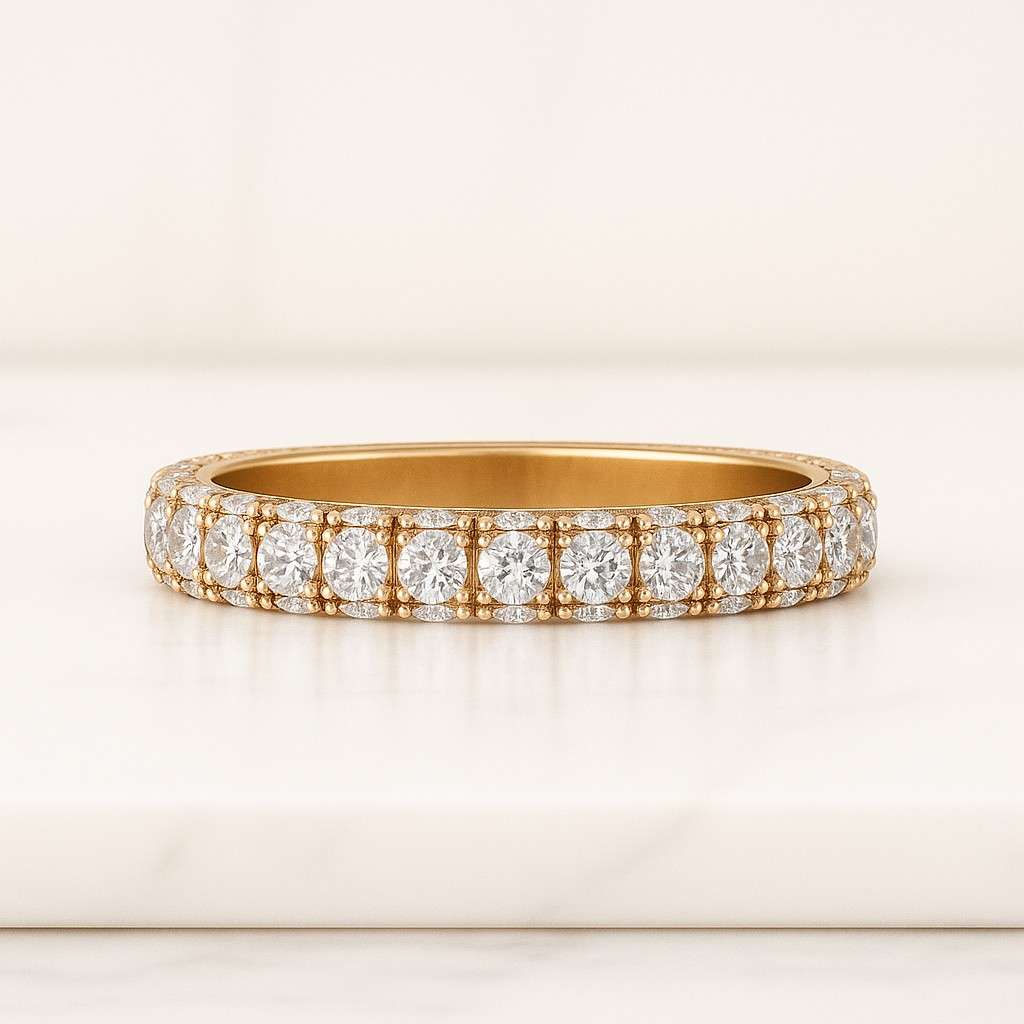 Round Lab Grown Three Row Micro Pave Eternity Wedding Band