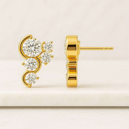 Round Lab grown diamond earrings, cvd diamond huggies earrings,diamond hoop earring, 14k solid gold hoop