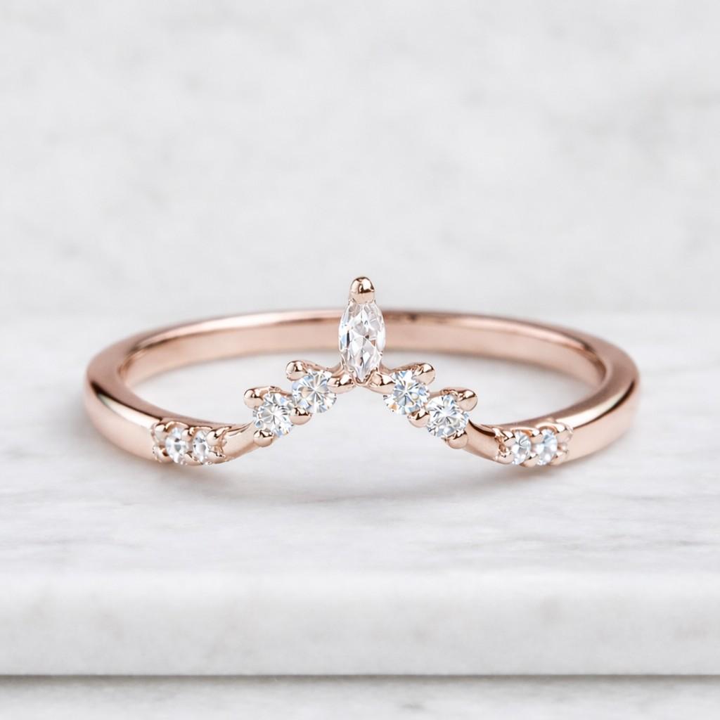  Round Moissanite Anniversary Ring Curved Stacking Band 