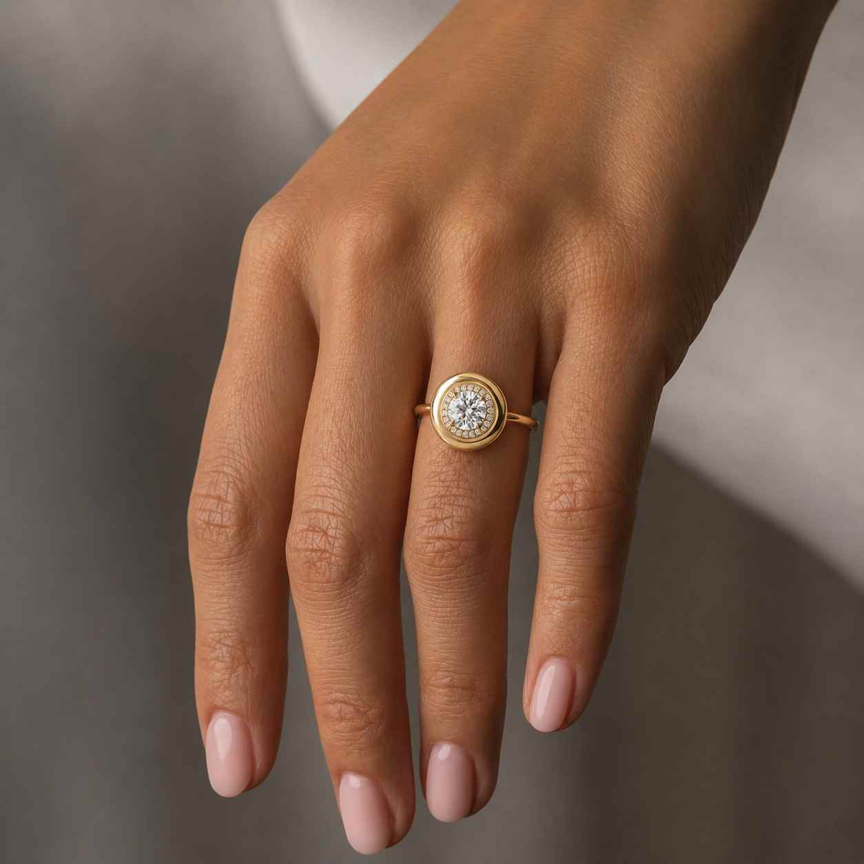 round moissanite, engagement ring, diamond halo ring, candy button ring, 14k gold proposal ring,