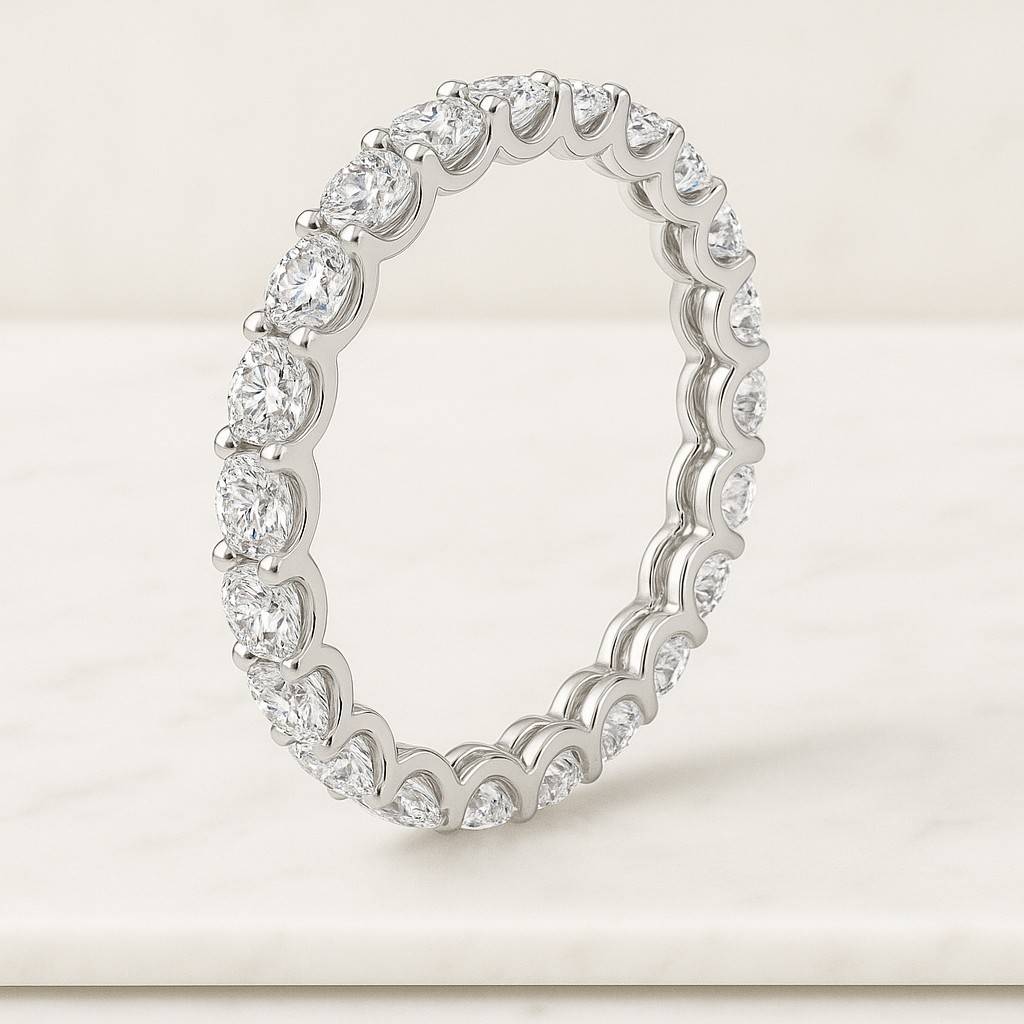 Round Moissanite Eternity Wedding Band 14K White Gold Full Eternity Moissanite Wedding Band Women Band Anniversary Ring Matching Band