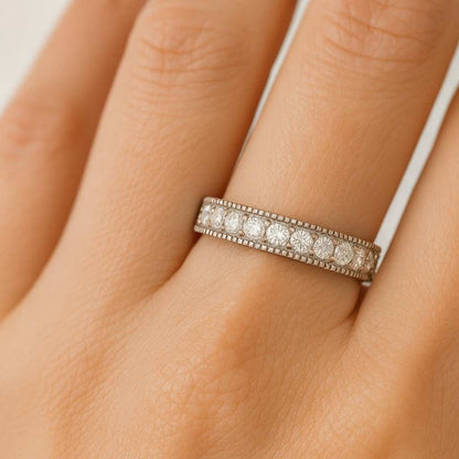 Round Moissanite Milgrain Set Band 14K Solid Gold Eternity Band For Bridal Gift Moissanite Band For Wedding Gift Round Cut Matching Band