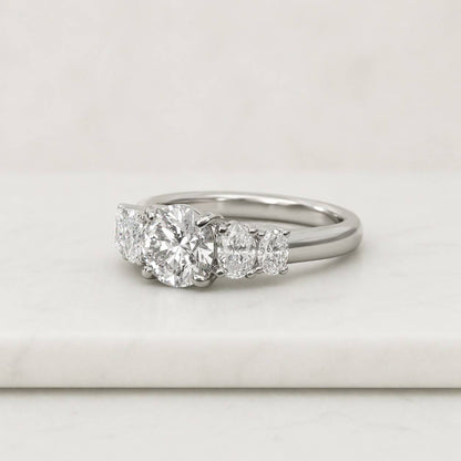 Round Moissanite Ring Five Stone 5 Stone Engagement Ring, Round Cut Moissanite Diamond Ring 14K Yellow Gold Anniversary Band
