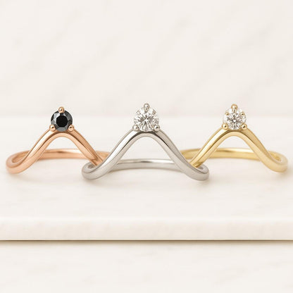 Round Natural Diamond Chevron Band 14K Solid Gold Minimalist Band