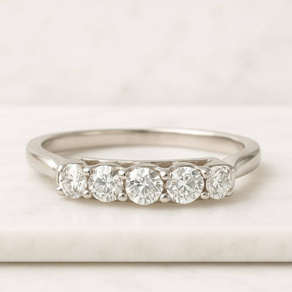 Round Natural Diamond Wedding Band Matching Diamond Womens Band Seven Stone Diamond Proposal Band 14k Gold Half Eternity Matching Band