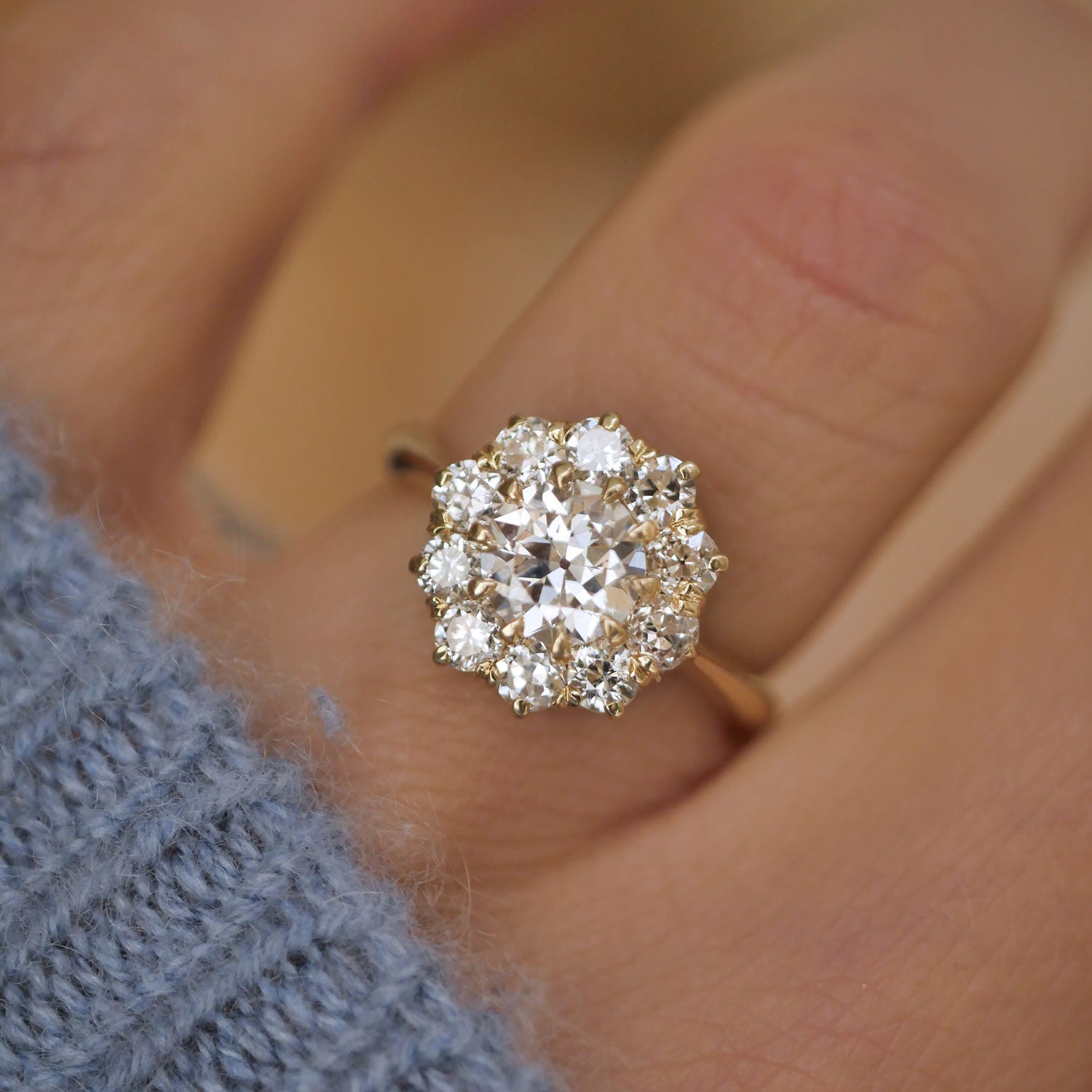 Round Old European Cut Colorless Lab Grown Diamond ring