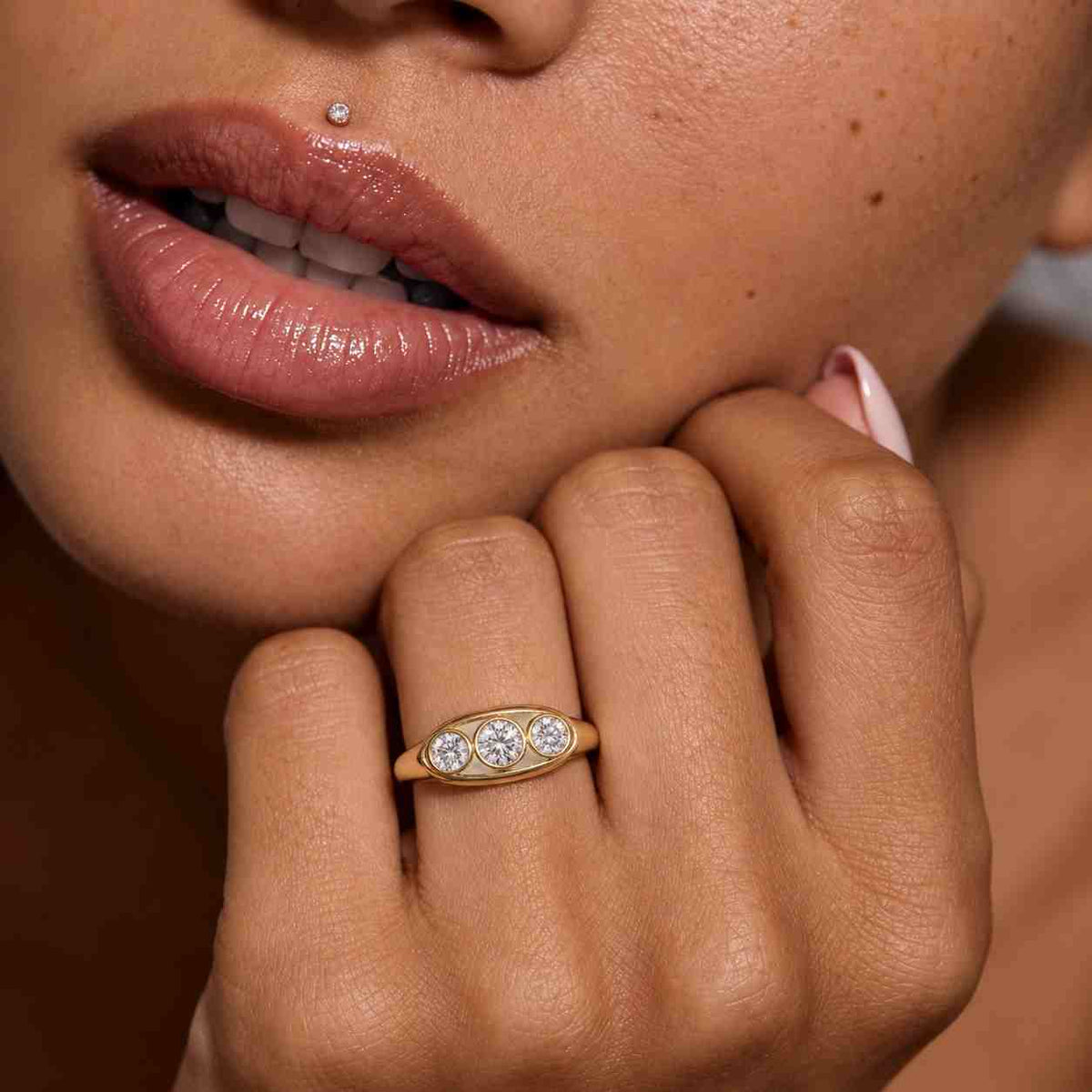 round old european cut lab grown diamond ring 3.50 carat bezel set signet gold ring

