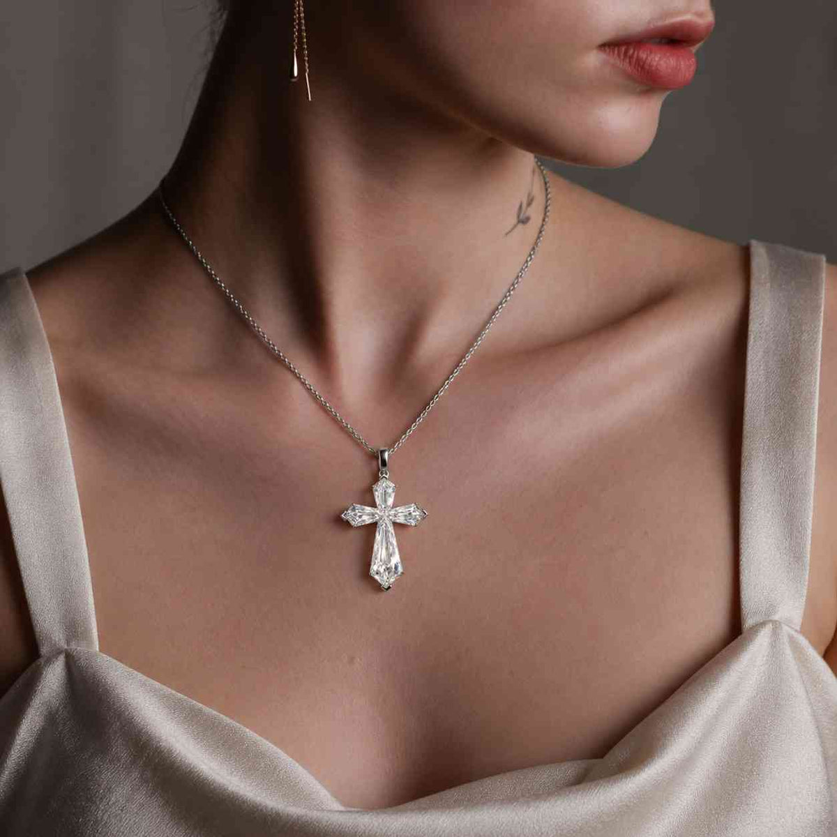 round & oval lab grown diamond cross pendant, 14k solid yellow gold crucifix necklace, ef vvs/vs diamond religious jewelry gift
