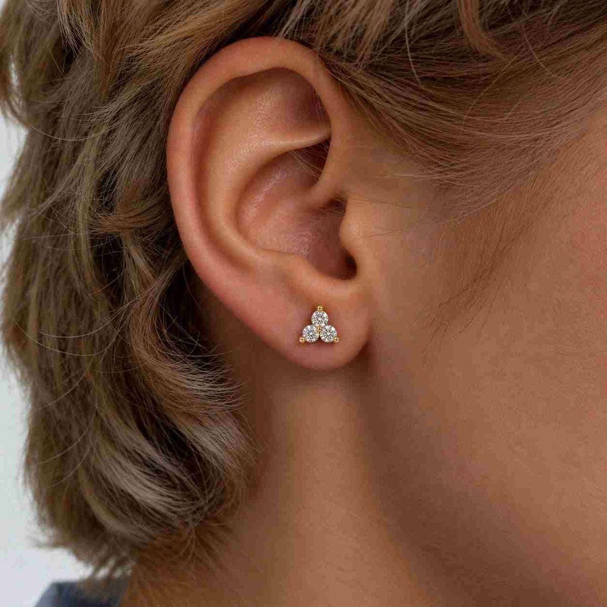 round portuguese lab grown diamond earrings, oval marquise cluster halo studs, floral heirloom design, screw back gold studs
