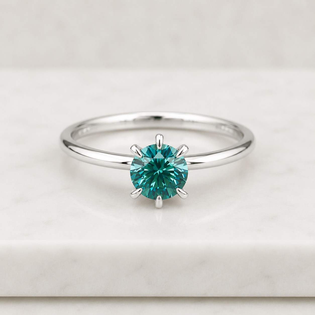 round teal sapphire ring, lab created solitaire accents, custom gold engagement ring, anniversary gift
