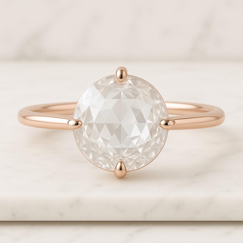 Round Rose Cut 2CT Moissanite Engagement Ring Moissanite Half Bezel Set Wedding Ring Solitaire Diamond Anniversary Ring Promise Ring