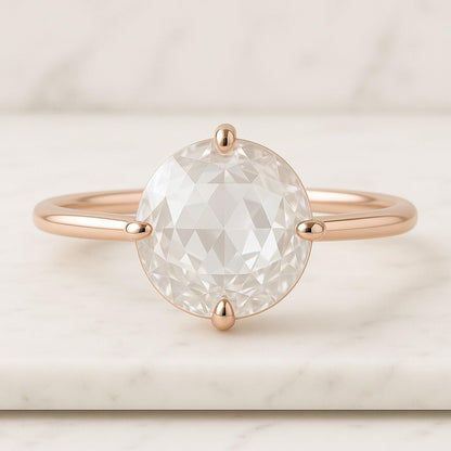 Round Rose Cut 2CT Moissanite Engagement Ring Moissanite Half Bezel Set Wedding Ring Solitaire Diamond Anniversary Ring Promise Ring