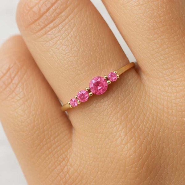 Round Rose Cut Pink Sapphire Five Stone Wedding Ring