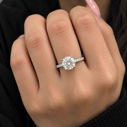 Round Shape Lab Grown Diamond Engagement Ring | Hidden Halo with Pave Round Diamonds | IGI Certified | 10k 14k 18k Gold, Platinum & Silver

